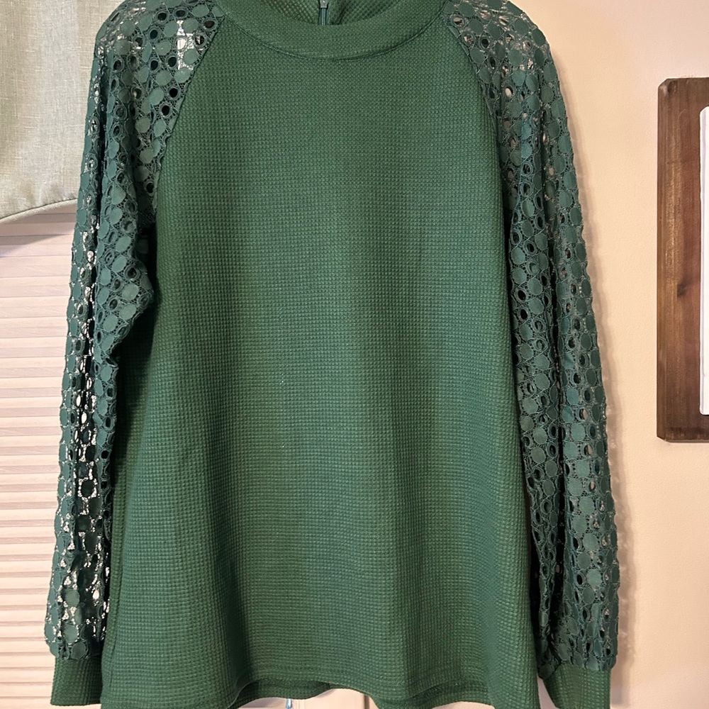 Relaxed Green Long Sleeve thermal knit shirt